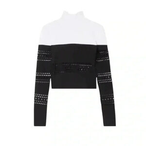 NWT ALAÏA Two-tone laser-cut stretch-knit turtleneck top